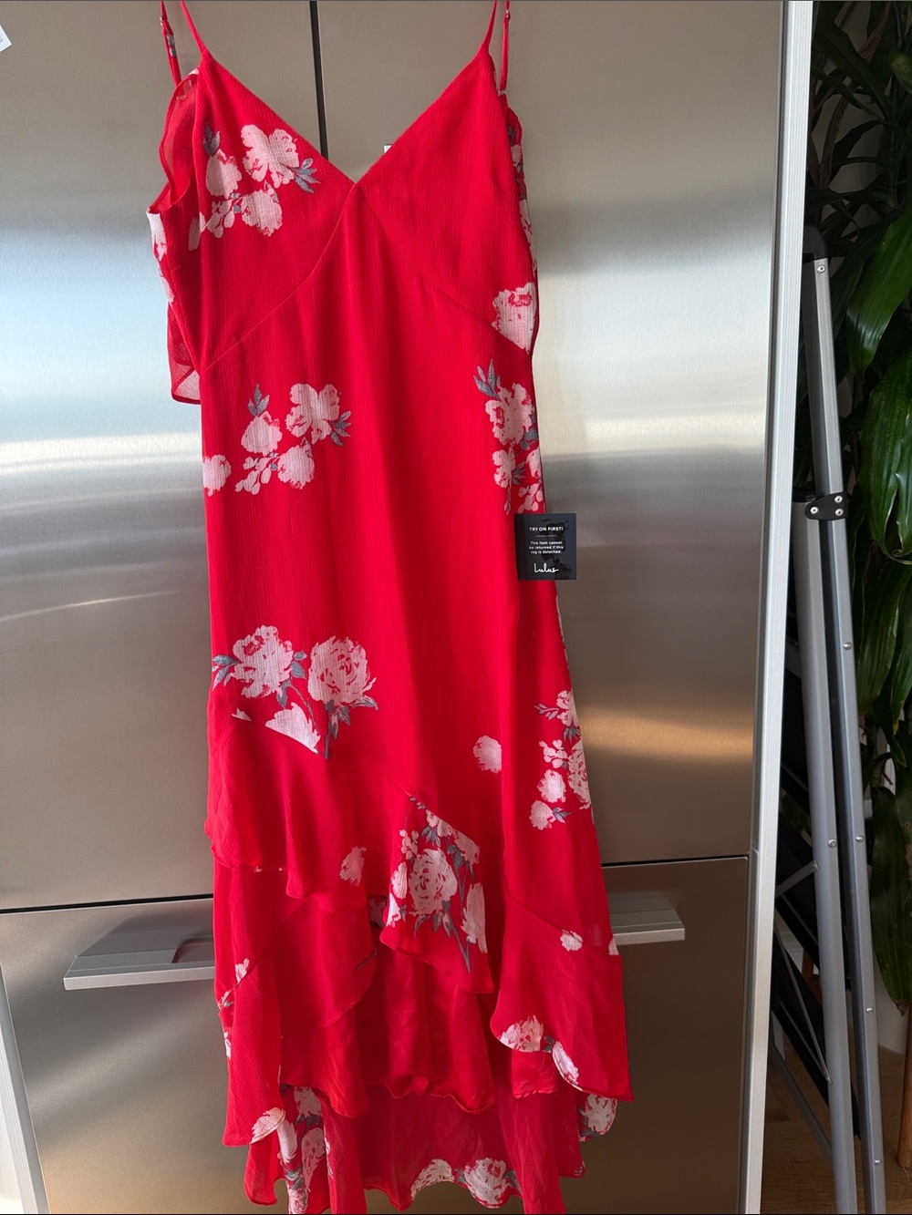 Lulu's Red Floral Ruffle Slip Dress
